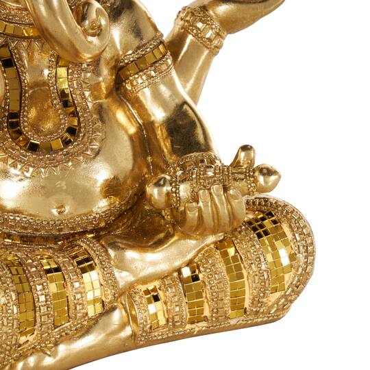 10.5" x 11" Gold Resin Ganesh Decorative Sculpture with Mosaic Details